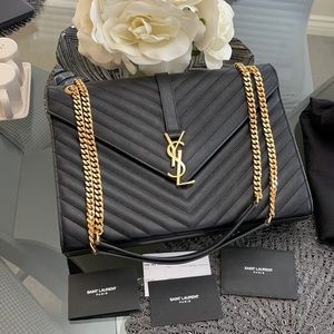 SAINT LAURENT YSL ENVELOPE LARGE BAG MATELASSÉ GRAIN DE POUDRE EMBOSSED LEATHER